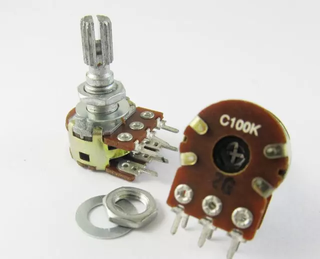 2x ALPHA C100K  100K ohm Dual Stereo Potentiometer Log Taper pots 20mm shaft