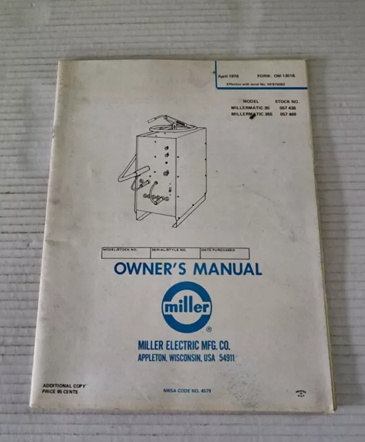Owners manual miller nwsa code 4579
