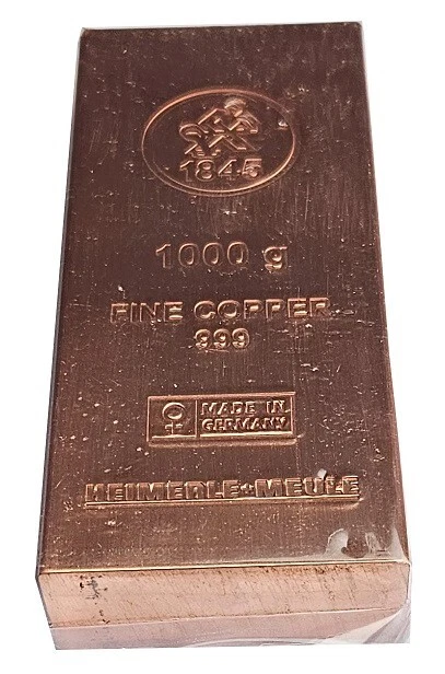 HEIMERLE+MEULE 999 COPPER Bars 1 Kg 1000 Grams Fine Copper With