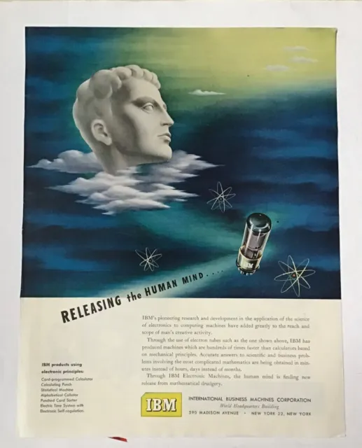 1949 magazine ad for IBM - Releasing The Human Mind with electronic science