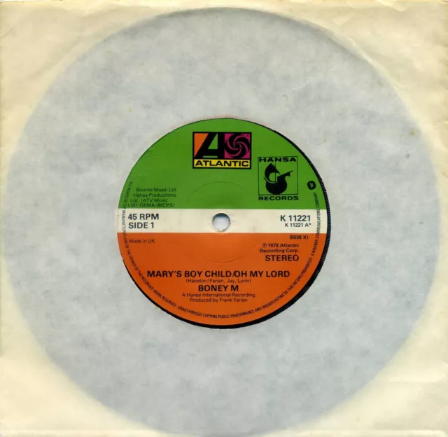 Boney M- "Mary's Boy Child/Oh My Lord" 7" vinyl 1978 Atlantic/Hansa