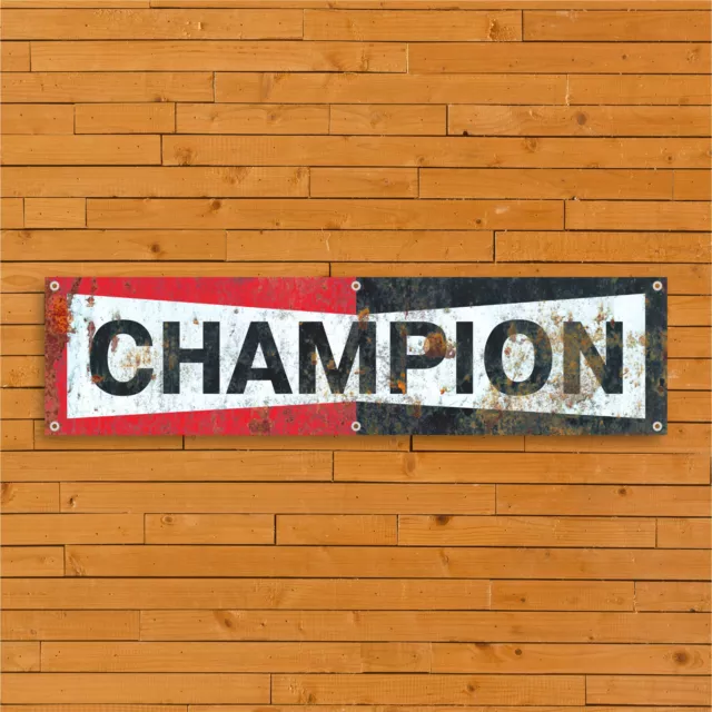 Champion Car Logo Vintage Style PVC Banner - Garage Workshop Sign - Retro