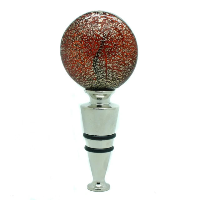 Murano Verre Bouteille Bouchon Rouge Bronze Millefiori Vin Prosecco Venice Boîte