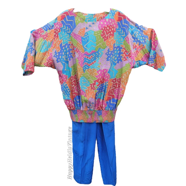 Vintage Stewart Sport by E. Stewart 2piece Silk Abstract Color Block Track Suit