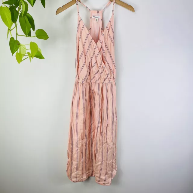 Billabong Size 8 dress pink stripe midi wrap 100% rayon halter neck