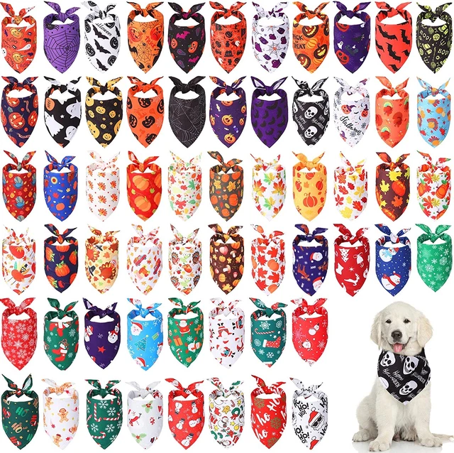 60 Pieces Halloween Dog Bandanas Bulk Fall Holiday Dog Bandanas for Dogs Bib Tri