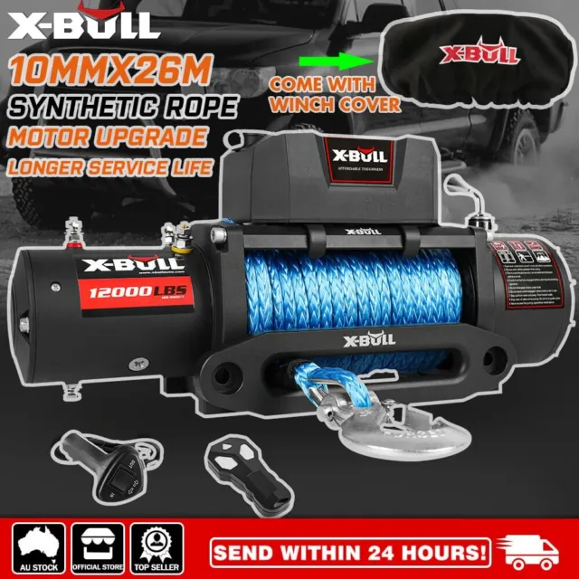 X-BULL 12V Electric Winch 4X4 Winch 12000LBS 26M Synthetic Rope Wireless remote