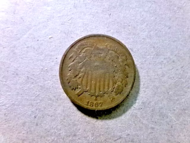 1867 Two Cent Piece Very Nice US Type Coin Copper #UBX