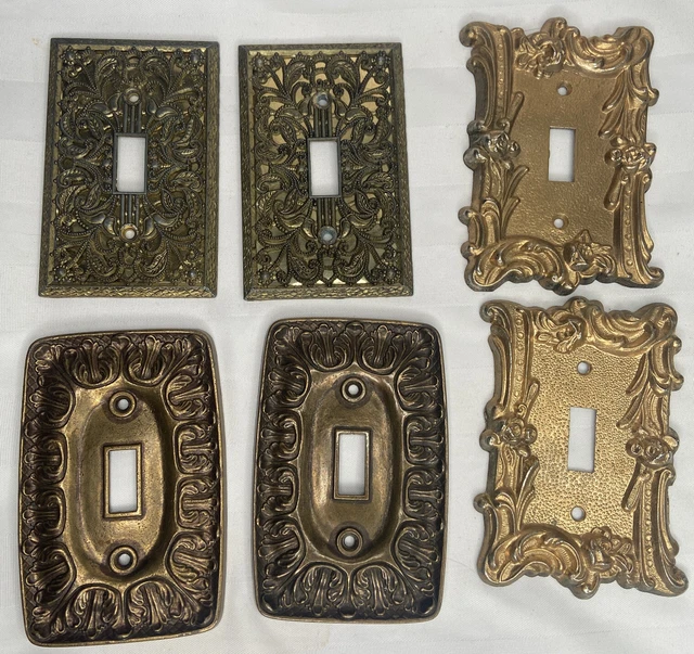 Vintage Lot Of 6 BRASS LIGHT SWITCH COVERS  READ
