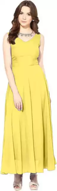 Partywear Girls Western Dress Yellow Georgette Readymade Indian Designer Kurtis