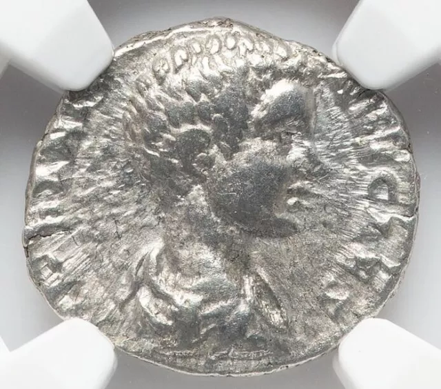 Roman Empire - Caracalla as Caesar - Silver Denarius - AD 196 - Spes - NGC Ch VF