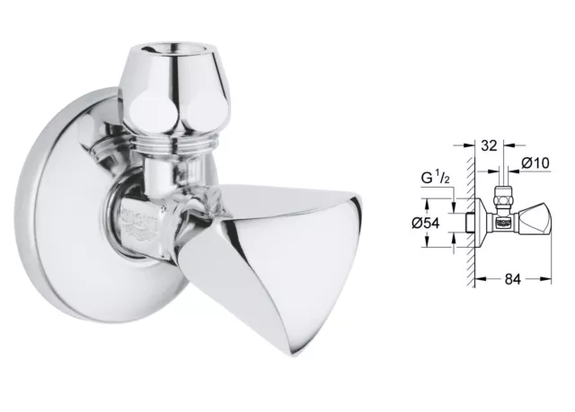 GROHE Baño 1/2" Pulgadas Cromo Ángulo Válvula-22939000