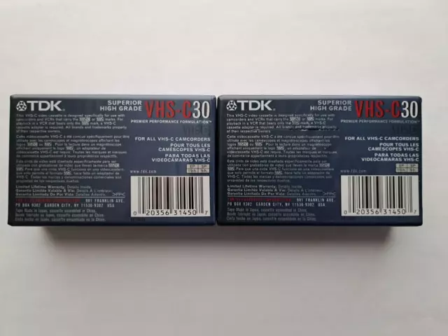 Lote de 2 cintas de casete en blanco para videocámara TC-30 TDK E-HG grado extra alto 2