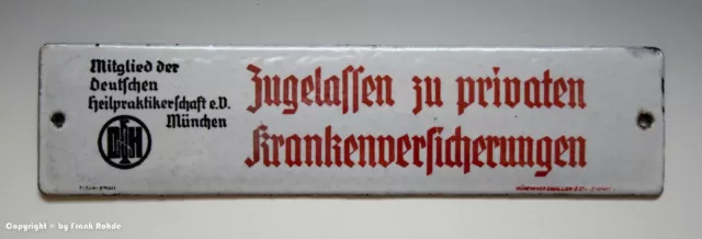 Emailschild - Mitglied der Deutschen Heilpraktikerschaft e.V. München - um 1930