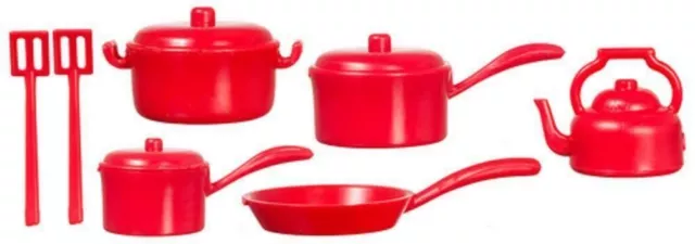 Dolls House Miniature Kitchen Accessory Red Saucepan Pan Set 1:12 Cookware