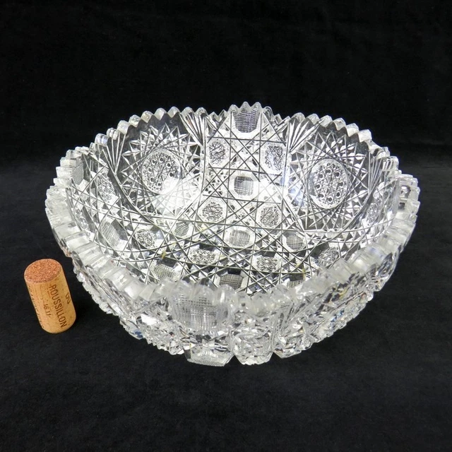 Antique American Brilliant 8" Crystal Bowl Sawtooth Edge Hobstar Pattern AABP