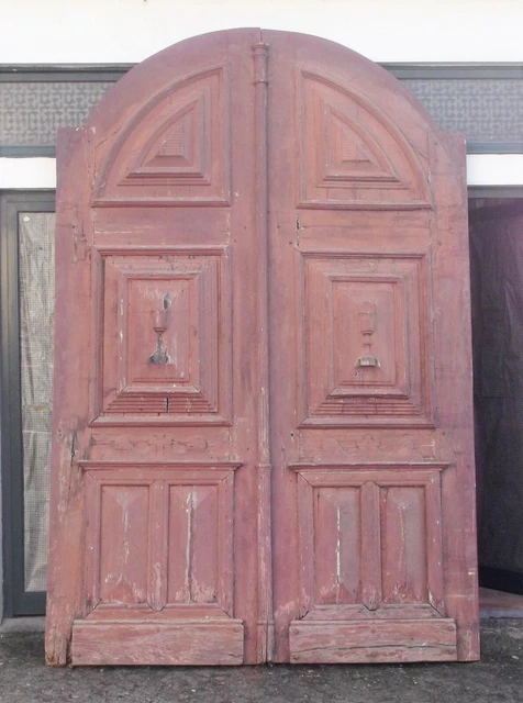Antique 19th century Chapel pair of wooden doors. Religious architectural decor