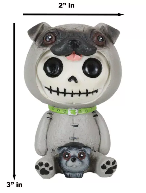 Ebros Furry Bones Pugsley Grey Pug Costume Skeleton Monster Sitting Up Figurine 2