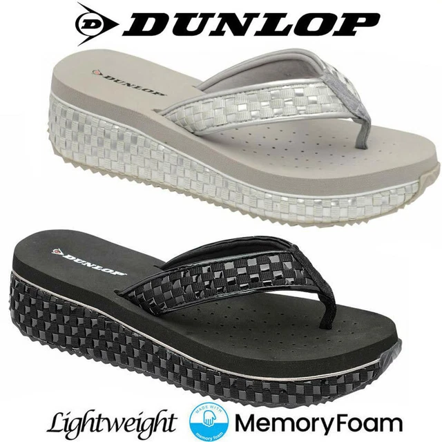 Ladies Sandals Dunlop Memory Foam Flip Flops Dunlop High Wedge