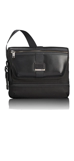 TUMI Alpha Bravo Travis Crossbody Expandable Messenger Bag Black Leather Details
