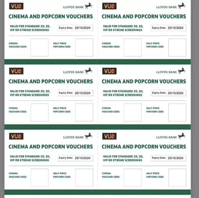 VUE Cinema & Half Price Popcorn Tickets Expiry - 1/12/24 Club Lloyds