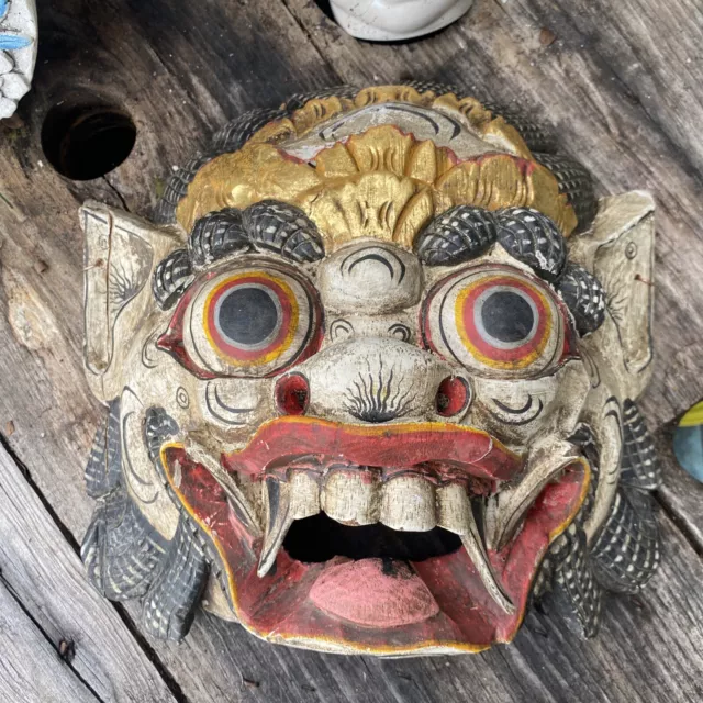 Balinese Wooden Barong Mask Hand Carved Hand Painted Wood-as Shown