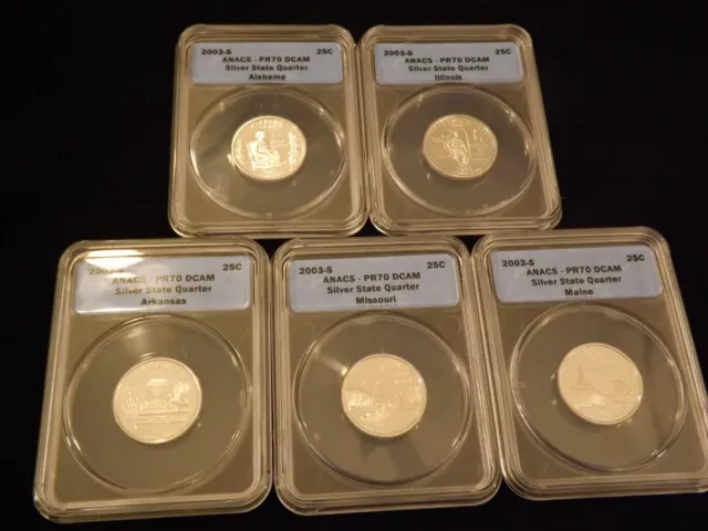 2003 -S    Quarter   5 Coin  SILVER Set           ANACS   PR 70 DCAM