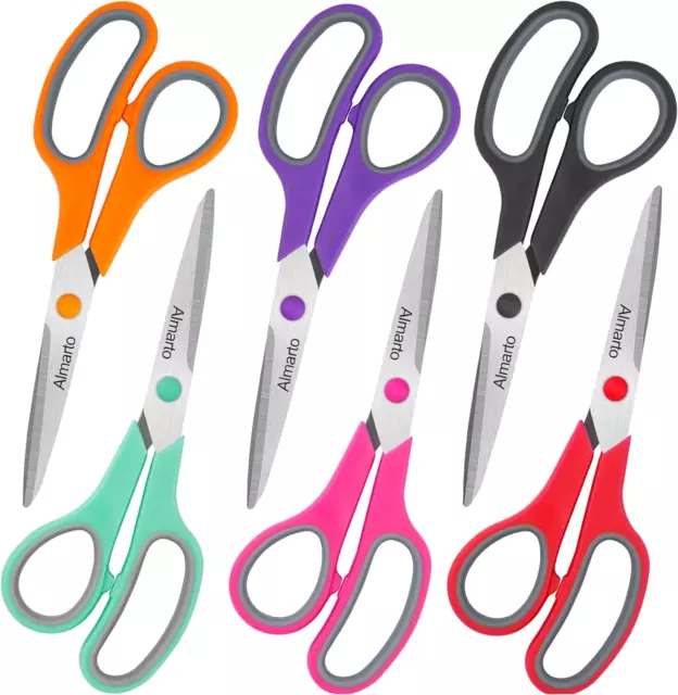 Scissors,  8" All Purpose Scissors Pack of 6 Comfort-Grip Sharp Scissors for Off