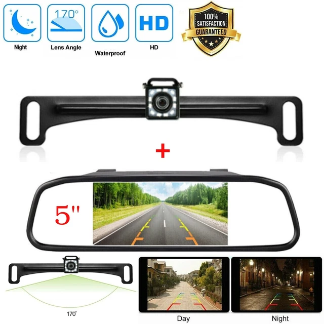 Car 5" LCD Mirror Monitor Backup Camera Rear View Parking Reverse Cam Waterproof