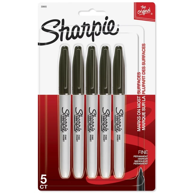 New 5 Sharpie Black Permanent Markers, Fine Point Quick Drying Pen Last Stock!