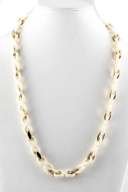 Christian Dior Womens Gold Tone White Resin Chain Link Necklace