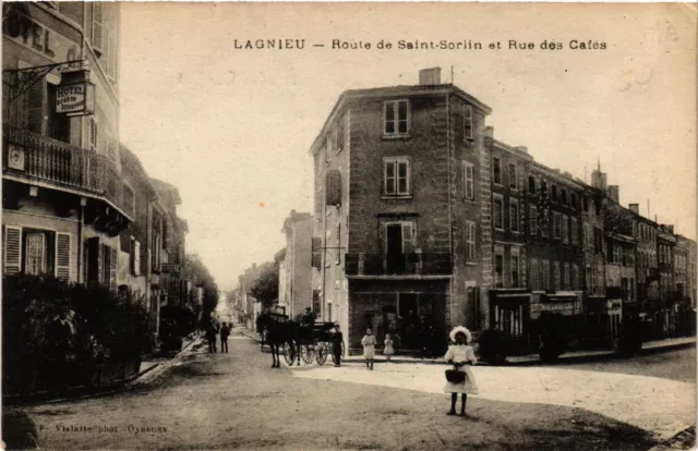 CPA AK LAGNIEU Route de St-Sorlin et Rue des Cafés (486433)