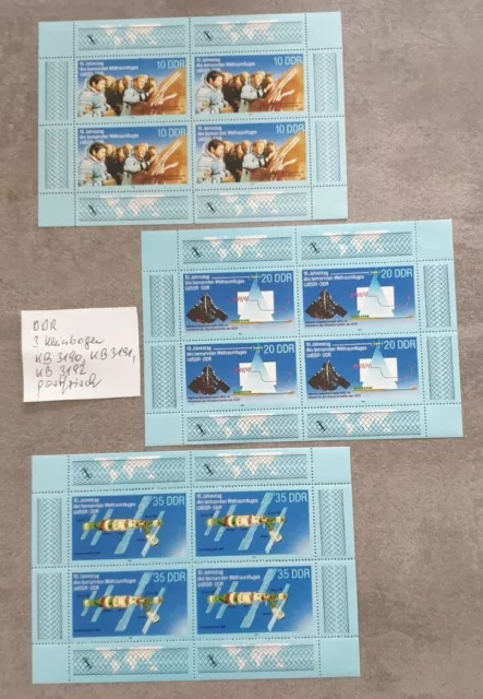 3 DDR KB 3190+KB 3191+KB 3192 von 1988, 10 Jahre Weltraumflug UDSSR-DDR (II)