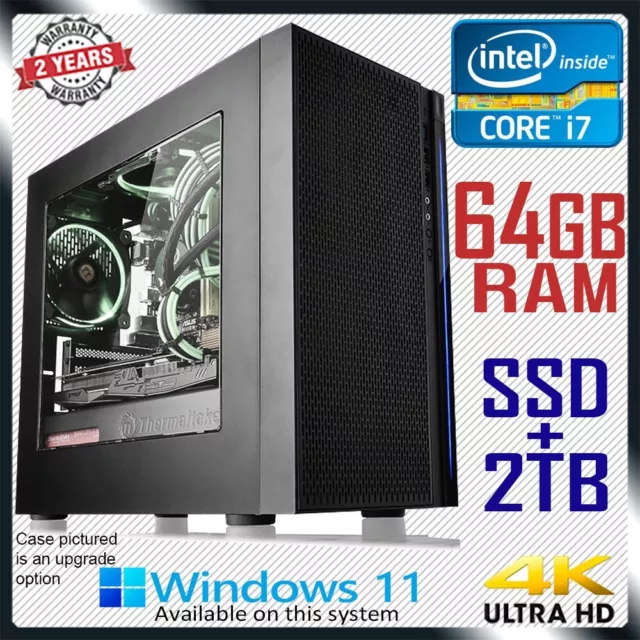 Intel Core i7 Gaming PC Computer 64GB RAM SSD+2TB Home Office Desktop System
