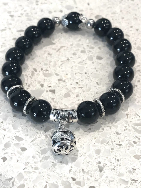 Men’s Women’s bracelet Black Agate Gemstone, Natural stone, Fashion 10mm stone