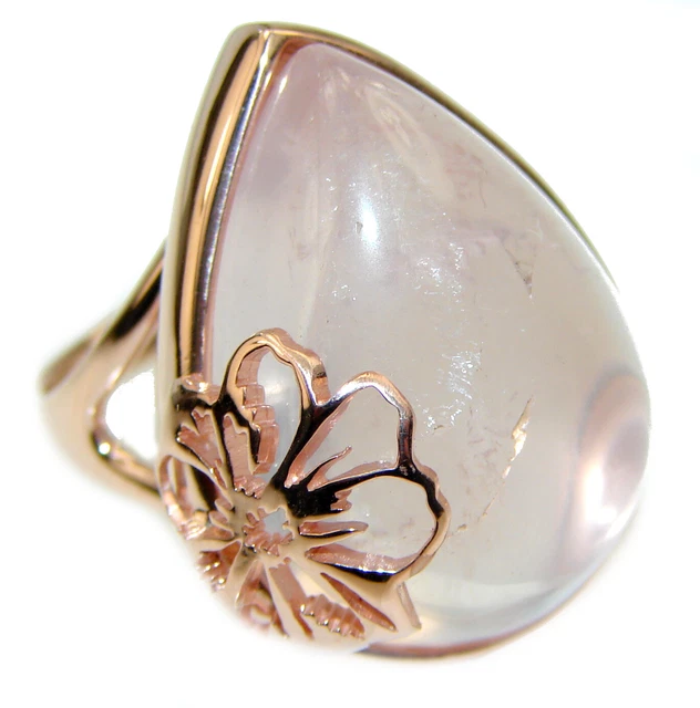 Large 18.2 carat Rose Quartz 18K Gold over .925 Sterling Silver brilliantly hand