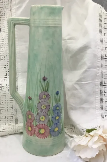 Vintage Radford Pottery - Hand Painted Flowers Jug / Vase - Art Deco - 13 " high 3