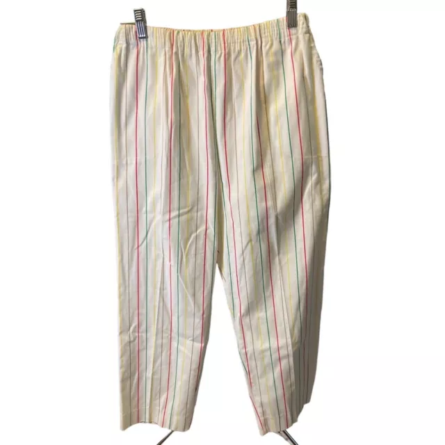 Vintage 80s Aldo Cat White Colorful Pinstripe Elastic Waist Pants Sz 16