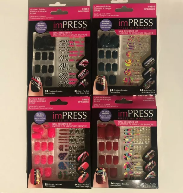 (4 different packs) Kiss Impress Press on Manicure Nail Designer Kit