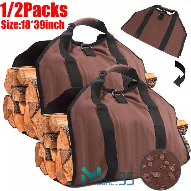 Firewood Log Carrier Bag Heavy Duty Waxed Canvas Log Tote Holder for Fireplace