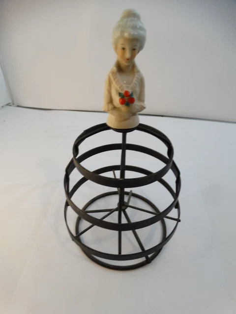 Small Vintage Jewelry Carousel w Ceramic Top of Lady Holding Flowers 9inchs tall