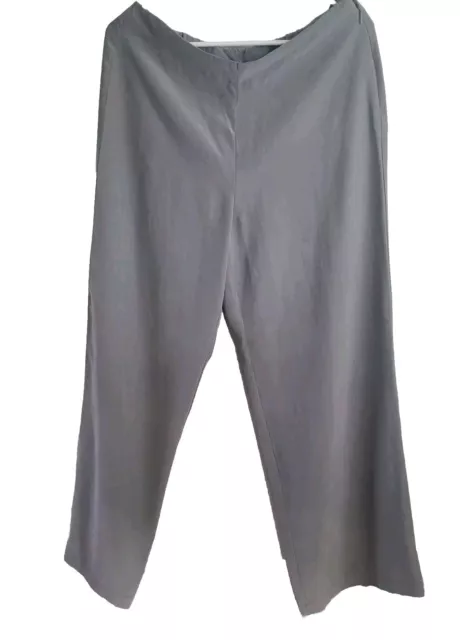 EILEEN FISHER Womens Pants Petite M Gray Wide Leg Side Zip 100% Silk Trouser