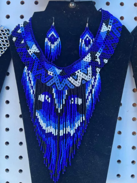 HUICHOL Mexican Handmade Jewelry Beaded Necklace 3 PIECE SET