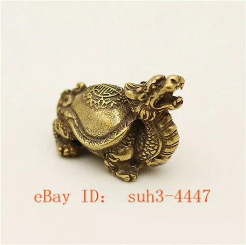 Copper  Brass Dragon Turtle Small Fengshui Statue Ornament Chinese 2