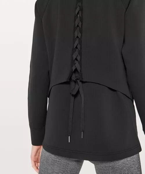 LULULEMON TIED TO You Jacket Black Lace-Up Back Cool Down Zip-up Size 4 ...