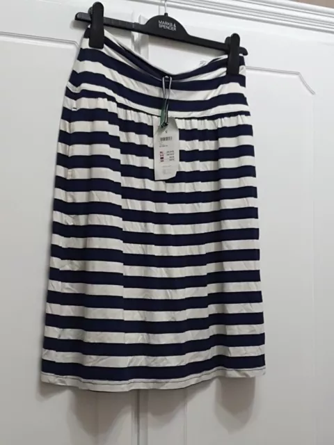 Ladies Skirt Joules Tayla Size 10 Nvrcrmstrp Jersey Navy Striped Pockets Rrp£30