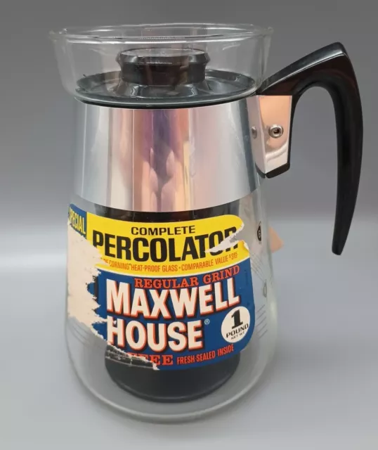 Maxwell House Coffee Percolator Vintage Six Cup Gold Accents