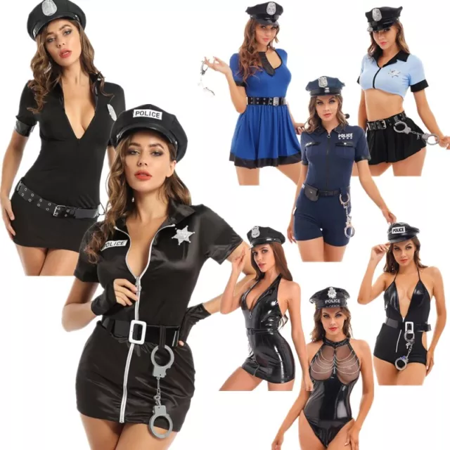 Sexy Womens Police Officer Role Play Costume Policewoman Cosplay Uniform Cop Set