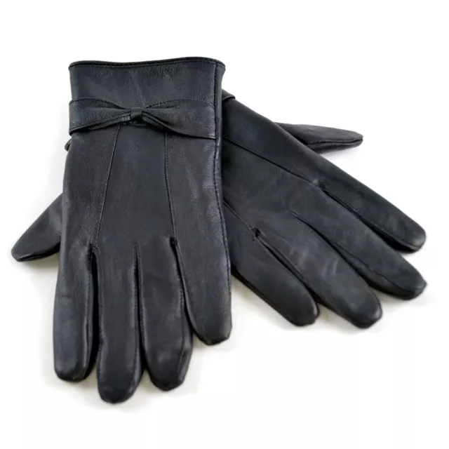 Noir gants cuir chaud veritable femme avec agneau doublés pour grand froid hiver