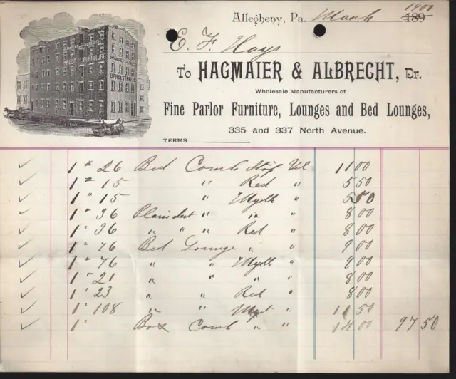 1900 Hagmaier & Albrecht Allegheny Pa Receipt Antique Ephemera